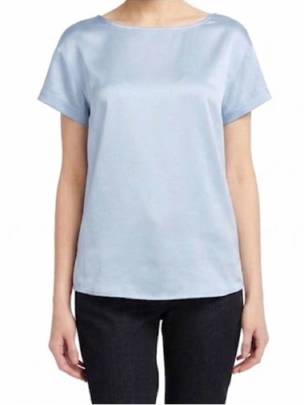ELIE Tahari Keva Silk T-Shirt Womens L Baby Blue Sustainable Quiet Luxury